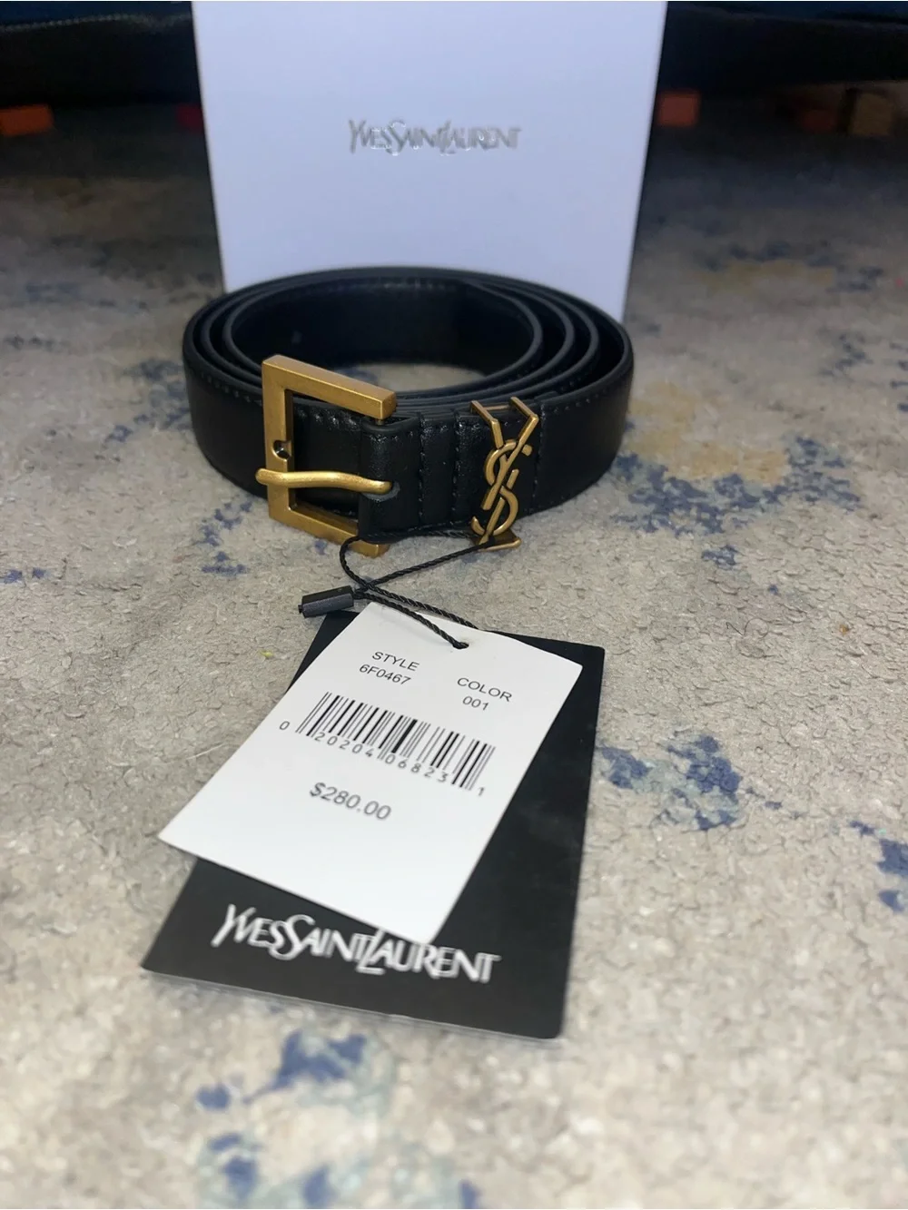 Yves Saint Laurent Black Leather Belt with Gold YSL Buckle